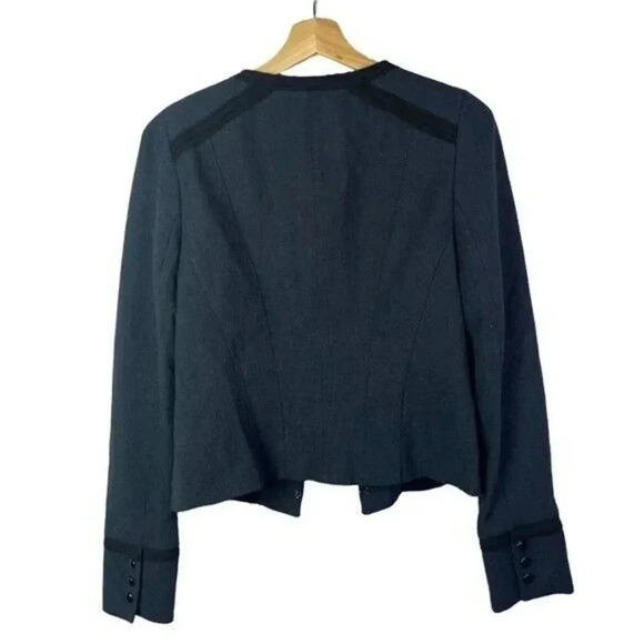 White House Black Market WHBM Navy Blue Tweed Crop Jacket 6 - Picture 4 of 5